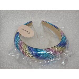 Oh So Refined Multicolor Rhinestone Embellished Padded Headband Women's Rainbow